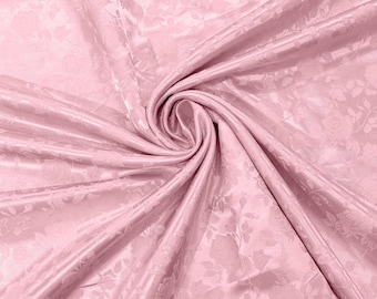 Pink 58" Wide Polyester Flower Brocade Jacquard Satin Fabric, Wedding, Dressmaking