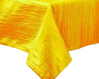 Yellow Rectangular Light Weight Accordion Design Crushed Taffeta Seamless Table Overlay