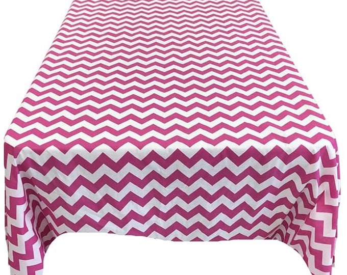 New Creations Fabric & Foam Inc, Chevron / Zig Zag Print Poly Cotton Tablecloth (White/ Fuchsia, Choose Size Below