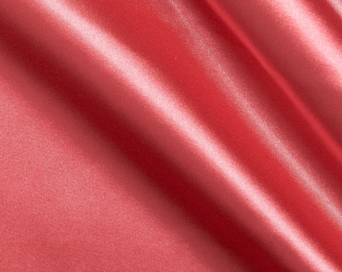 Coral 58-59" Wide - 96 percent Polyester, 4% Spandex Light Weight Silky Stretch Charmeuse Satin Fabric by The Yard.