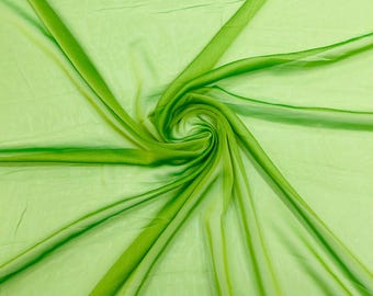 Neon Lime Green With Gold Metallic Silk Chiffon Fabric--by the