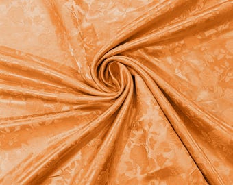 Orange 60" Wide Polyester Flower Brocade Jacquard Satin Fabric, Sold By The Yard.