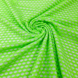 Neon Green Big Hole Fish Net Diamond Mesh On Stretch Spandex Fabric.