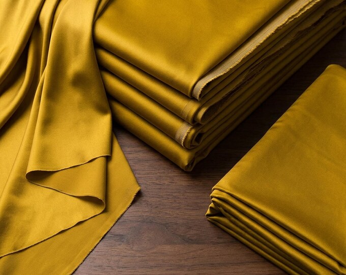 Mustard Yellow Heavy Shiny Satin Stretch Spandex Fabric 58" Wide, Gold Satin Fabric, Stretch Dress Fabric, Prom Fabric By The Yard