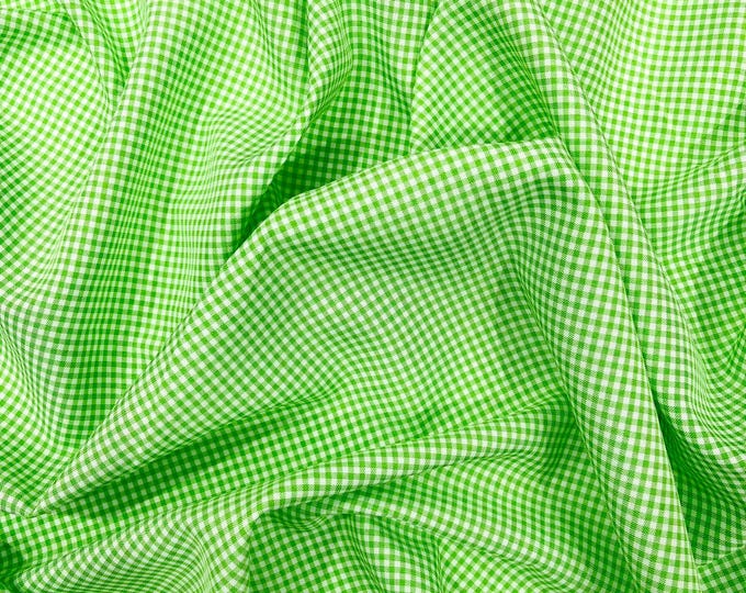 Lime Green Gingham 1/8" Checkered Poly Cotton Blend 58" Wide Fabric | Quilting| Dresses.