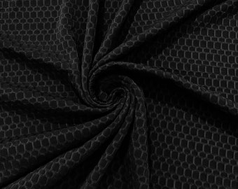 Black - Honeycomb 4-Way Stretch Knit Fabric for Leggings, Athletic Wear, Work Out Gear, Biker Fabric by The Yard.