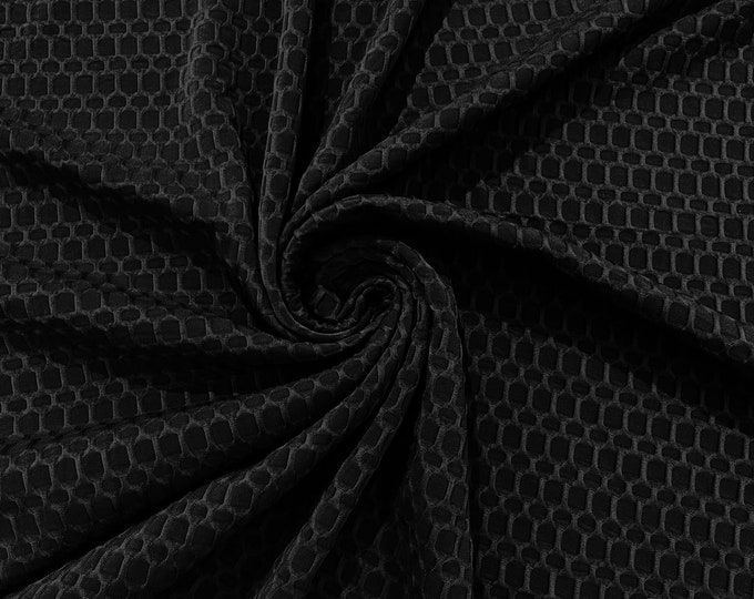 Black - Honeycomb 4-Way Stretch Knit Fabric for Leggings, Athletic Wear, Work Out Gear, Biker Fabric by The Yard.