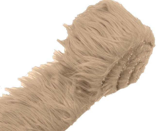 Soft Faux Fur Fabric, Taupe Long Pile Shaggy Trim for Costumes and Crafts