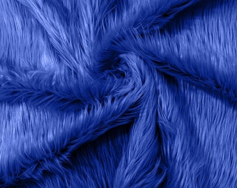 Royal Blue Long Pile Soft Faux Fur Fabric for Fur suit, Cosplay Costume, Photo Prop, Trim, Throw Pillow, Crafts.