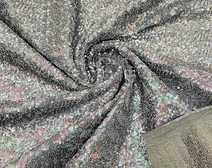 Black Hologram - Mini Glitz Sequins on a 4 Way Stretch Spandex Fabric- Sold by The Yard.