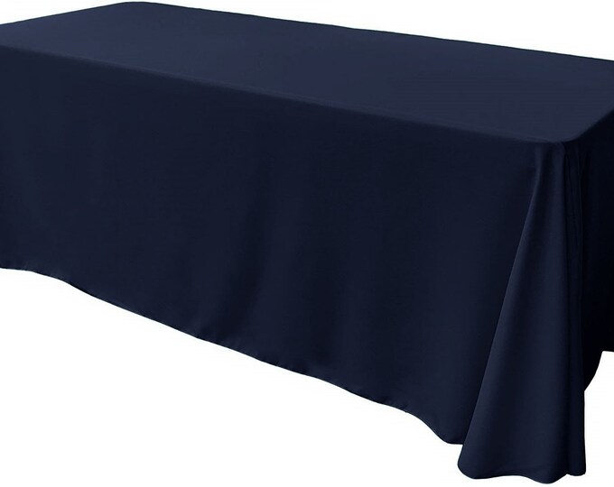 Navy Blue - Rectangular Polyester Poplin Tablecloth Floor Length / Party supply