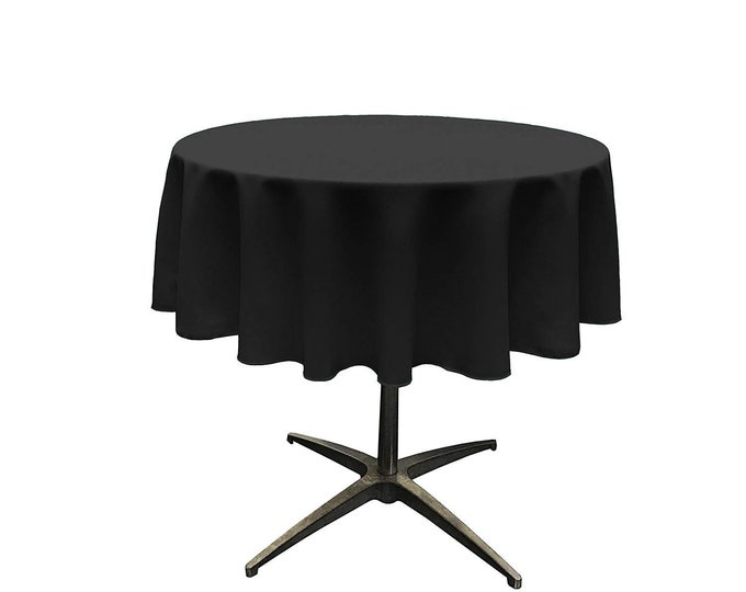 Black - Solid Round Polyester Poplin Tablecloth Seamless.
