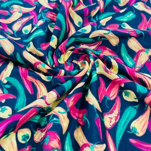 Black 60" Wide Multi Color Hot Chili Pepper Poly Cotton Print Fabric/Costume/Tablecloth/Decorations