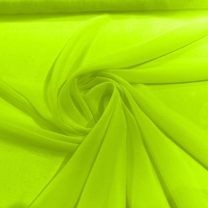 Neon Yellow 5 Yards 60&quot; Wide Sheer Fabric Chiffon Fabric by The Yard Continuous Solid Color Draping Fabric for Wedding Party Easter Backdrop
