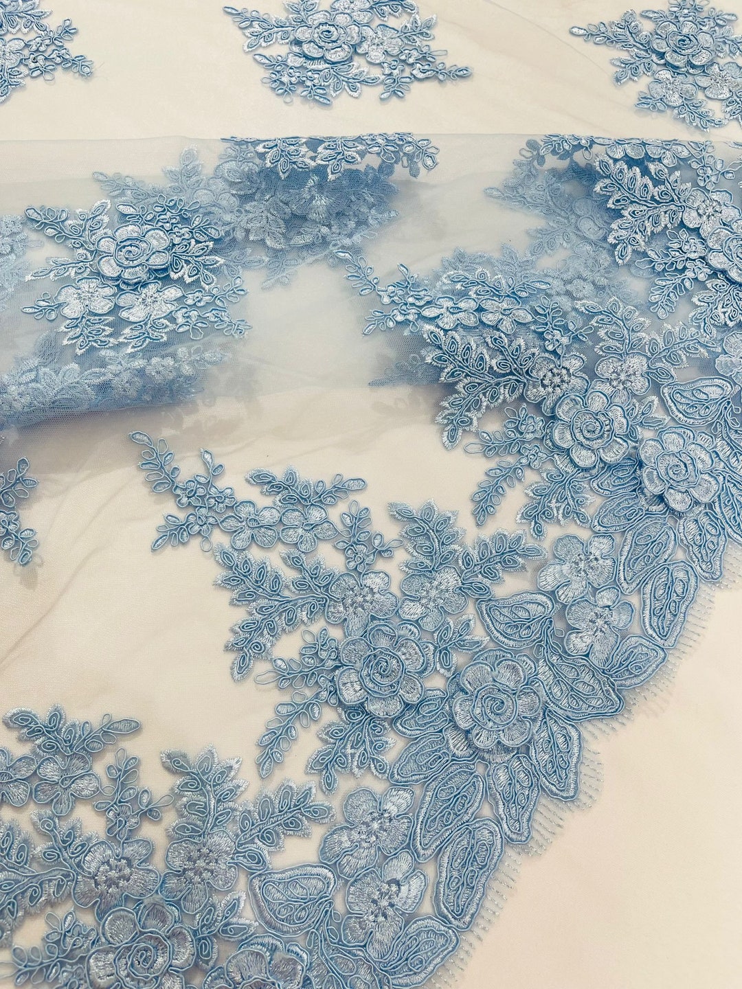 Baby Blue Corded Lace 3d Floral Embroider Sold by the Yard. - Etsy