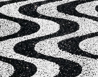 White/Black sequin Wave Design On Black stretch velvet all over 5mm shining sequins 2-way stretch, sold by the yard.