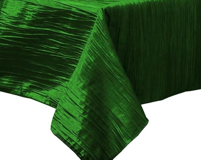 Emerald Green Square Light Weight Accordion Design Crushed Taffeta Seamless Table Overlay.