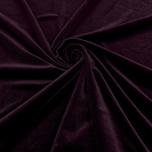 Eggplant 60&quot; Wide 90% Polyester 10 percent Spandex Stretch Velvet Fabric for Sewing Apparel Costumes Craft, Sold By The Yard.