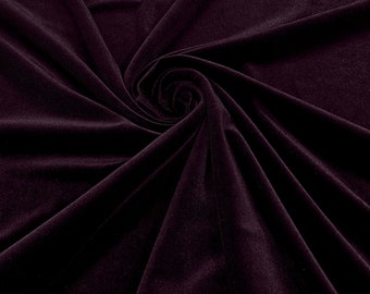 Eggplant 60" Wide 90% Polyester 10 percent Spandex Stretch Velvet Fabric for Sewing Apparel Costumes Craft, Sold By The Yard.