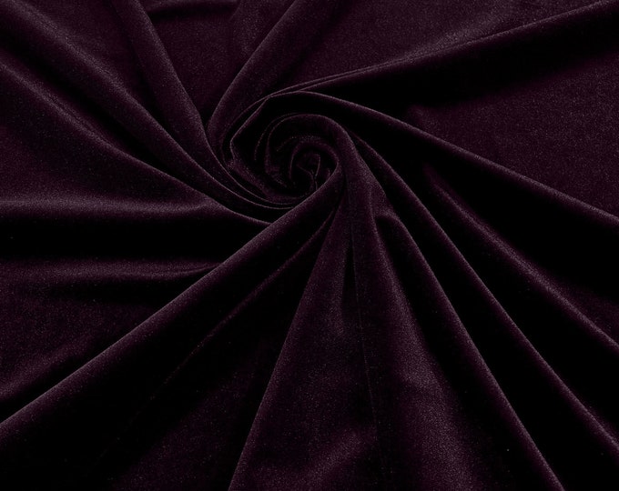 Eggplant 60" Wide 90% Polyester 10 percent Spandex Stretch Velvet Fabric for Sewing Apparel Costumes Craft, Sold By The Yard.
