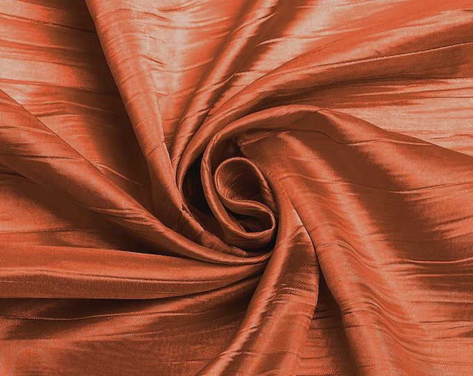 Burnt Orange  - Crushed Taffeta Fabric - 54" Width - Creased Clothing Decorations Crafts - Sold By The Yard