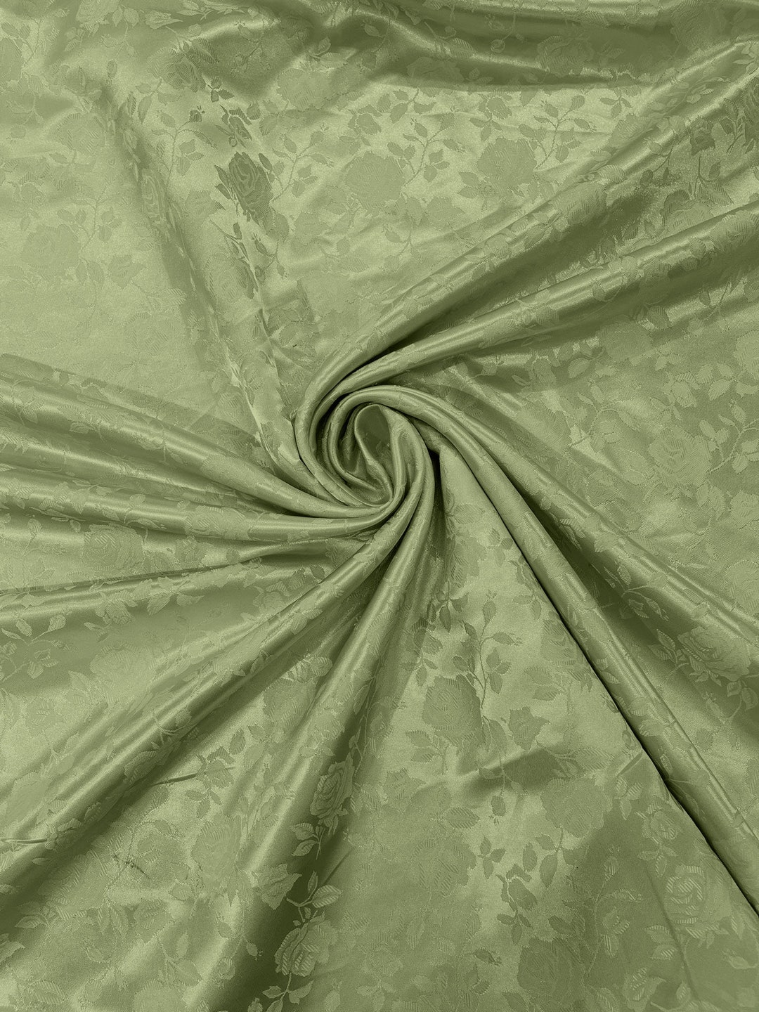 Sage Green 60" Wide Polyester Roses/flowers Brocade Jacquard Satin ...