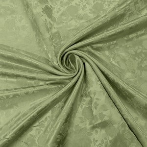 Sage Green 60" Wide Polyester Roses/Flowers Brocade Jacquard Satin Fabric/Cosplay Costumes, Skirts, Table Linen/Sold By The Yard.
