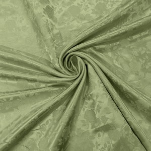 Sage Green Flower Brocade Jacquard Satin Fabric, Sold by the