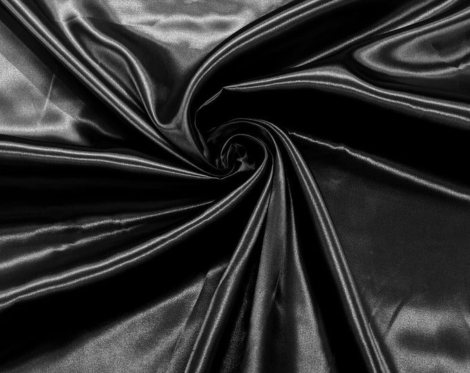Black - Shiny Charmeuse Satin Fabric for Wedding Dress/Crafts Costumes/58” Wide /Silky Satin
