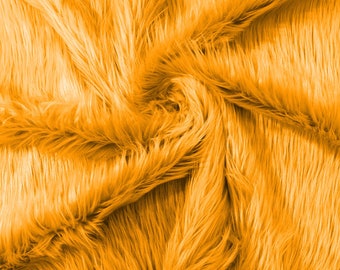 Mango Yellow Long Pile Soft Faux Fur Fabric for Fur suit, Cosplay Costume, Photo Prop, Trim, Throw Pillow, Crafts.