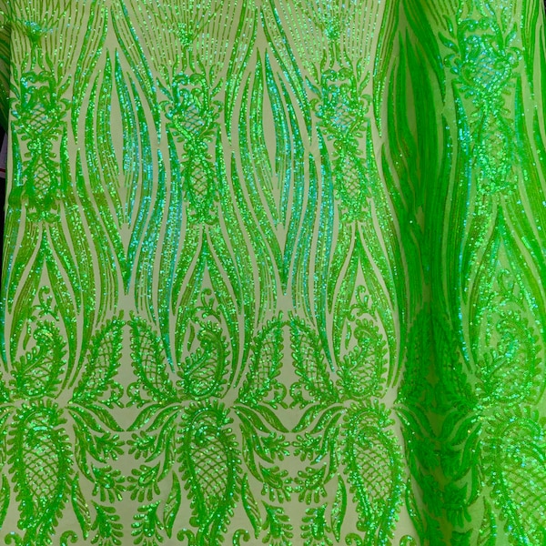 ANGEL WINGS SEQUIN DESIGN ON A 4 WAY STRETCH MESH-PROM-NIGHTGOWN-BY YARD. (ANGEL WINGS By the Yard SILVER-BLACK)