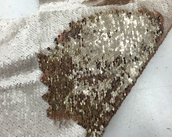 White & Gold Reversible Sequin Fabric| 54" Wide| Costume, Pillows| Sold By The Yard