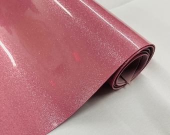 Vinyl Fabric, Dusty Pink Shiny Glitter Faux Leather for Upholstery and Crafts