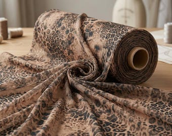 Leopard Print Stretch Power Mesh Fabric 60” Wide | Sheer Animal Print Nylon Spandex Mesh by Yard | Lingerie Dancewear Fabric