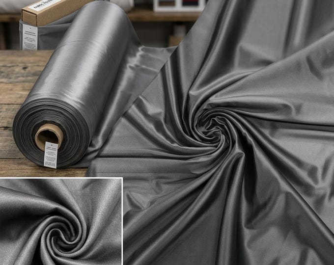 Gray Heavy Shiny Satin Stretch Spandex Fabric 58" Wide, Silver Gray Satin Fabric, Stretch Dress Fabric, Prom Fabric By The Yard