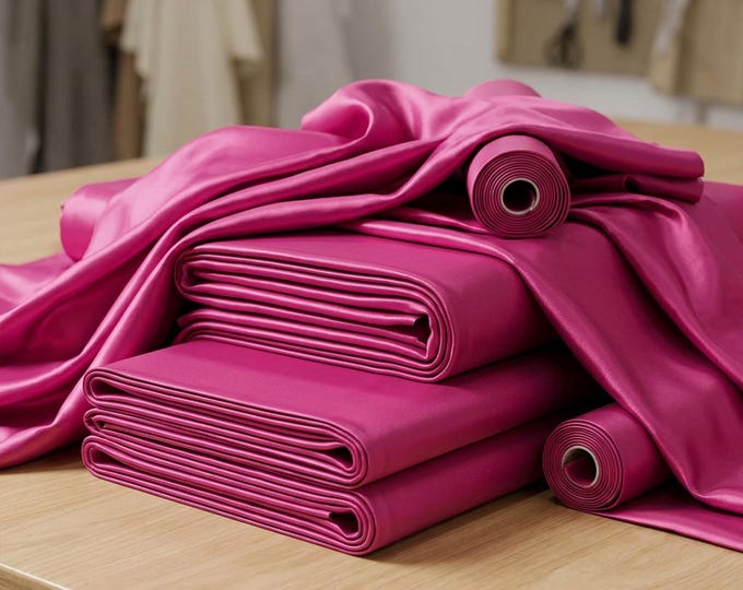 Hot Pink Heavy Shiny Satin Stretch Spandex Fabric 58" Wide, Fuchsia Satin Fabric By The Yard, Stretch Dress Fabric, Prom Gown Fabric