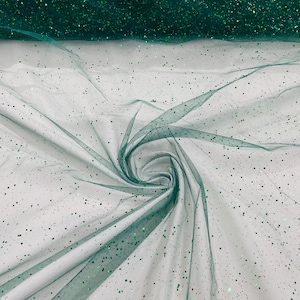 Hunter Green sparkle tulle glitter with sequin fabric shimmer/ tulle glitter for dresses/ mesh glitter fabric/ costume fabric.