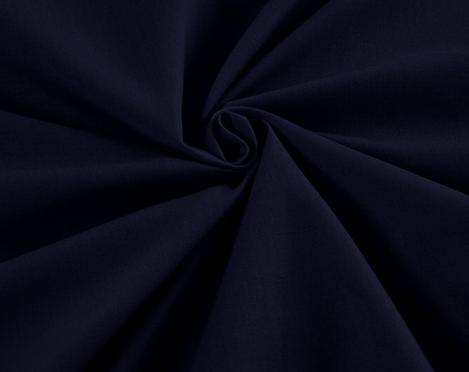 Navy Blue - 58-59" Wide Premium Light Weight Poly Cotton Blend Broadcloth Fabric Sold By The Yard.