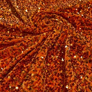 Shiny 5mm Sequin On A 2 Way Stretch Velvet (1 Yard, Burnt Orange) main image 0