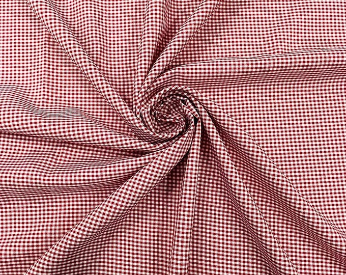 Red Gingham 1/8” Squares, Polyester Checkered Fabric- Sold by the yard