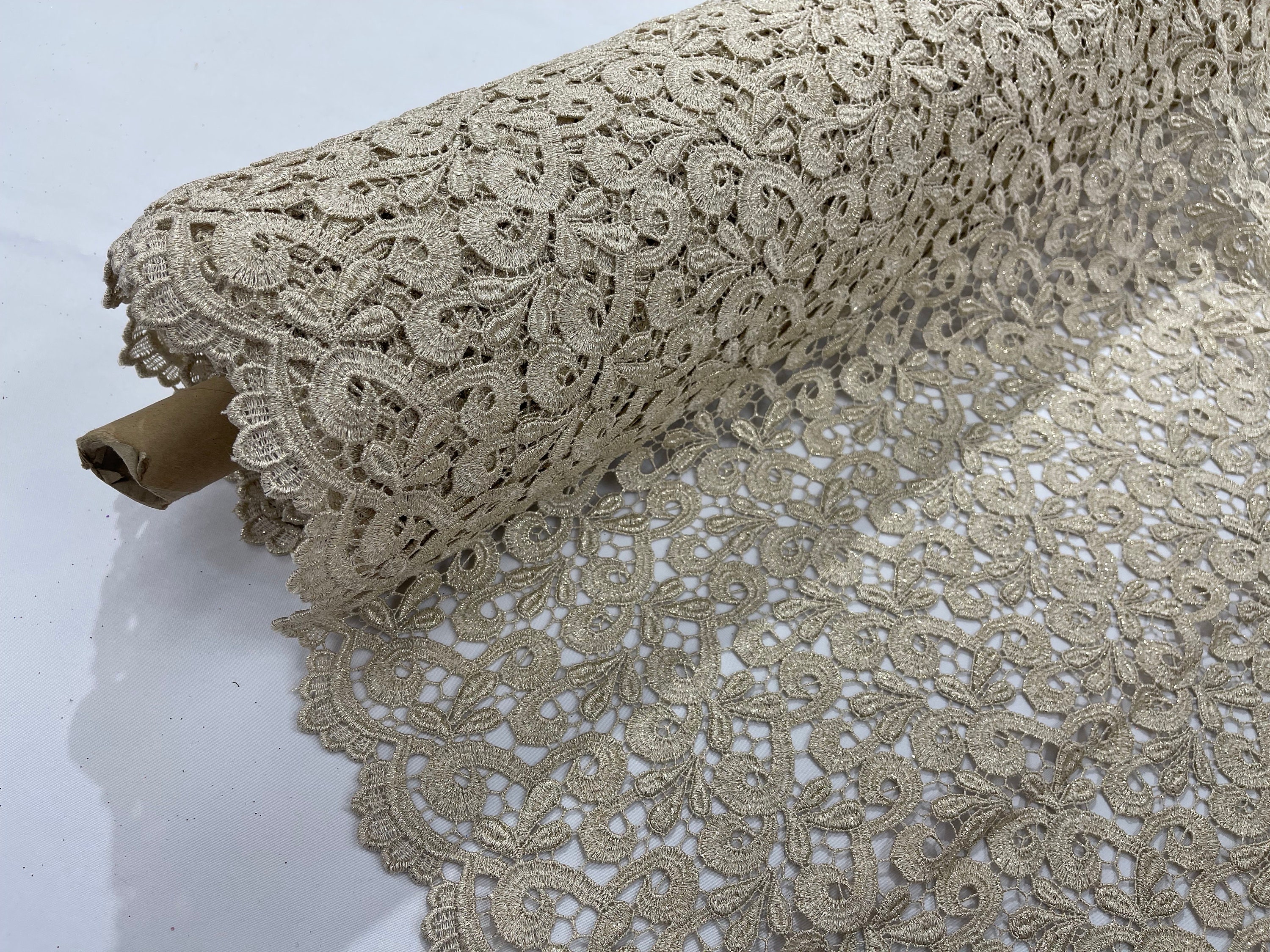 Champagne Gold metallic vine guipure embroider lace 40” Wide /Prom/wedding/nightgowns/bridal/tablecloths fabric