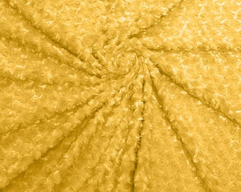 Yellow 58" Wide Minky Swirl Rose Blossom Ball Rosebud Plush Fur Fabric Polyester