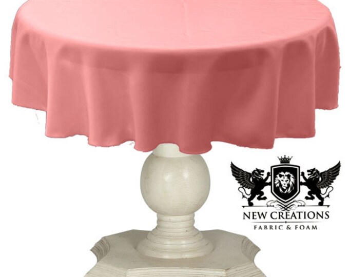 Light Coral Tablecloth Solid Dull Bridal Satin Overlay for Small Coffee Table Seamless.