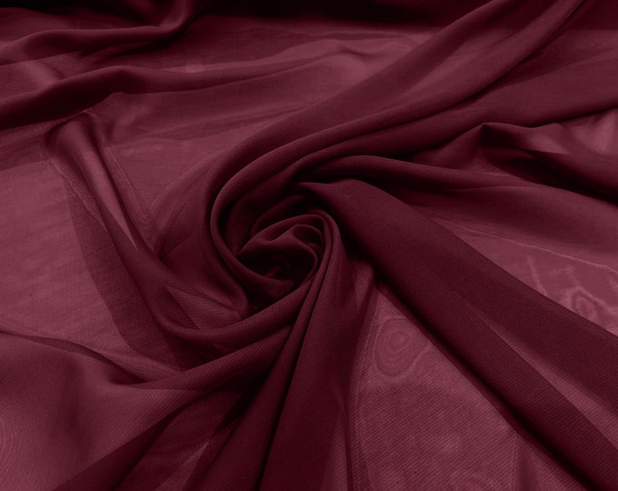 Burgundy 58/60" Wide 100% Polyester Soft Light Weight, Sheer, See Through Chiffon Fabric/ Bridal Apparel | Dresses | Costumes/ Backdrop