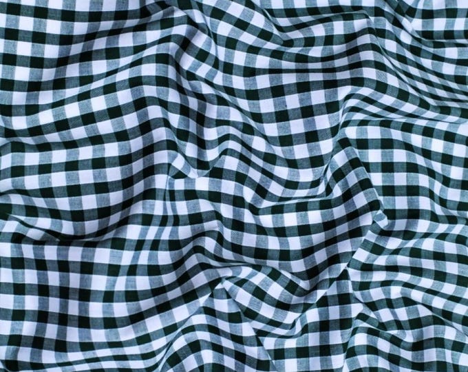Hunter Green Gingham 1/4" Checkered Poly Cotton 58" Wide Fabric- Sold by the yard