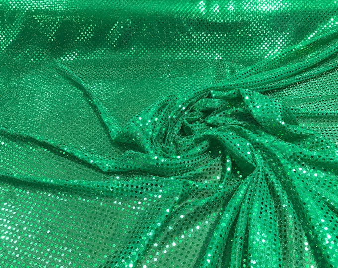 Emerald Green 44/45" Wide Faux Sequin Light weight Knit Fabric Shiny Dot Confetti for Sewing Costumes Apparel Crafts Sold by The Yard.