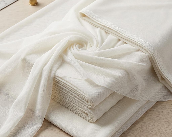 Ivory Stretch Power Mesh Fabric 60” Wide | Sheer Nylon Spandex Mesh by Yard | Bridal, Lingerie & Dancewear Fabric