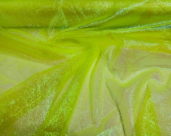Neon Yellow Iridescent Crush 40-45 Inches Wide 100% Polyester Soft Light Weight, Sheer, See Through iridescent Organza-Sold By The Yard.