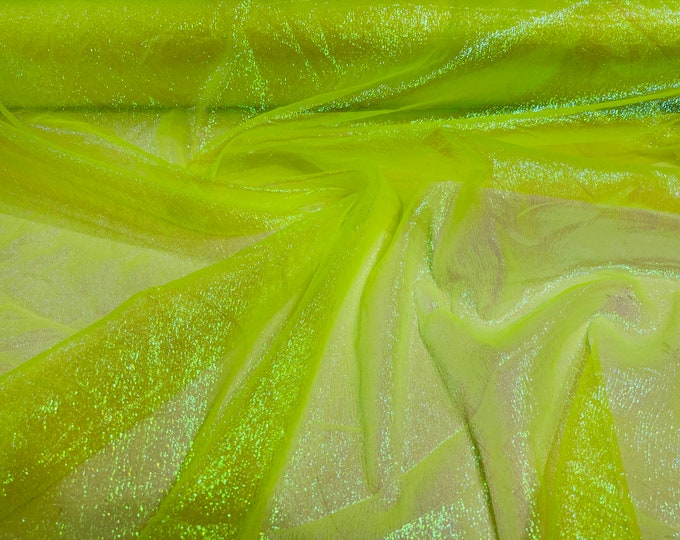 Neon Yellow Iridescent Crush 40-45 Inches Wide 100% Polyester Soft Light Weight, Sheer, See Through iridescent Organza-Sold By The Yard.