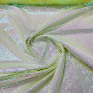 Neon Yellow Crush Iridescent Shimmer Organza Fabric 45” Wide, Sells by The Yard.